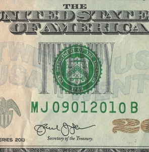 2013 Fancy Serial Number Bday/Anv/Tomb/Grad 20$ MJ09012010B Sept 1/Jan 9 2010 - Picture 1 of 12