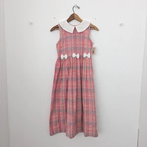 Vintage Copper Key Kleid Mädchen Größe 12 rosa kariert Seersucker Sommerkleid Schleife - Bild 1 von 6