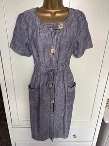 Monsoon Linen Denim Look Short-sleeved Button-down Midi Shirt Dress Size 12 - Picture 1 of 8