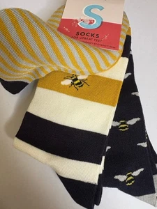 🌟Joules Damen Everyday Socken, Gold Bee Stripe (3er Pack), 4-8🌟 - Bild 1 von 9