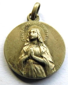 Antigua medalla santa de plata dorada firmada María Inmaculada Concepción monjas irlandesas - Imagen 1 de 2