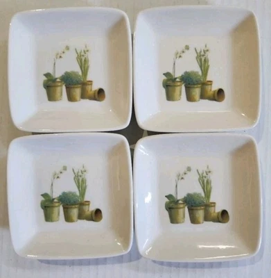 Juego de 4 platos de inmersión de cerámica para el hogar de ciprés con diseño de plantas cuadradas  Foto 1 de 3