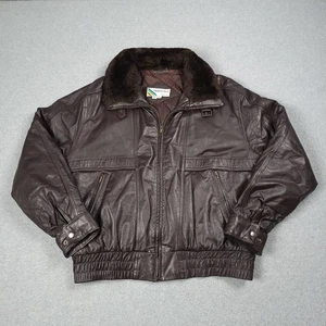 Vintage Members Only Jacket Men 44 Brown Leather Bomber Aviator Rainbow Tag - Picture 1 of 10