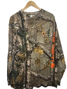 Camiseta Carhartt RealTree Camuflada Manga Larga Bolsillo Hombre Grande Naranja Letras - Imagen 1 de 6