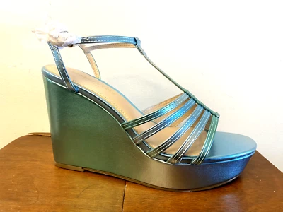 KENNETH COLE NEW YORK Women's CELIA Platform Wedge Sandal - Blue / Green - 8 M Foto 1 de 4