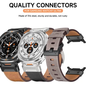 Genuine Leather Band For Samsung Galaxy Watch 7 Ultra 47mm Metal Connector Strap - Picture 1 of 31