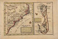 Herman Moll Antique Map of Carolina & Map of Bermuda 1721  10% Discount