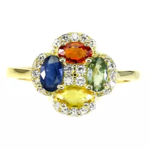 Anello In Argento Sterling 925 Ovale Zaffiro Pietra Preziosa Naturale Taglia 8.5 - Foto 1 di 10