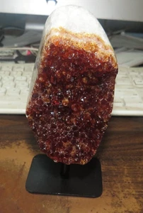 LG. DARK CITRINE CRYSTAL CLUSTER GEODE FROM BRAZIL CATHEDRAL W'STEEL STAND  - Picture 1 of 5