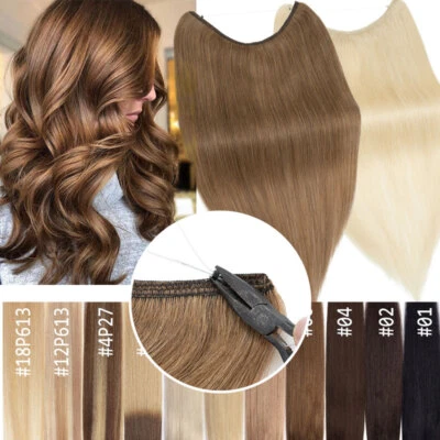 Echthaar Stirnband Clip In Remy Haar Extensions Draht Wire Flip Haarverlängerung - Bild 1 von 4