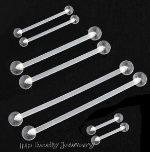 PAIR  PTFE Bar Clear Ball Barbell Nipple Ring Tongue Ring Ear Tragus 18G 16G 14G - Picture 1 of 4