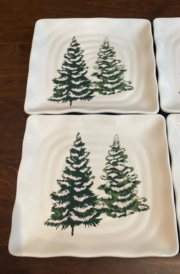 Maxcera Set of 2 Christmas Tree Salad  Plates Ceramic Square - Image 1 of 1
