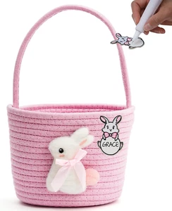 Easter Baskets with Bunny Decoration for Kids – Soft & Durable Woven Design, Emp - Picture 1 of 12