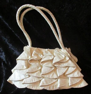 Vintage Samoe Ivory Colored Ruffled Snakeskin Evening Handbag w/Top Handles - Picture 1 of 6