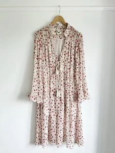 Sacred Hawk Beige Floral Flared Long Sleeve Tiered Boho Festival Dress Medium 14 - Picture 1 of 12
