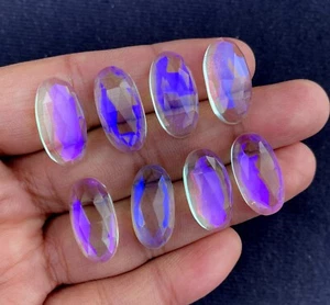 Beautiful Rainbow Mystic Quartz Rose Cut Long Oval Cabochon, 20x11 MM, 2 Pieces - Picture 1 of 5