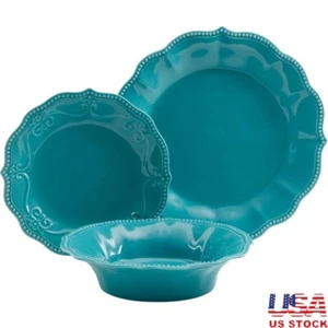 12 Piece Dinnerware Set Ceramic Plates Bowls Dishwasher Microwave Safe Rustic US - Picture 1 of 6