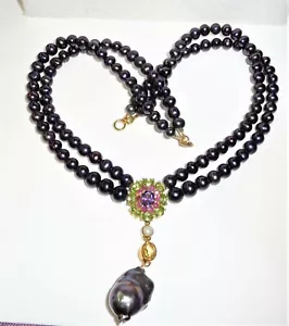 Perlenkette 925 Silber vergoldet Peridot Rubin Amethyst Citrin 45 cm Länge - Bild 1 von 12