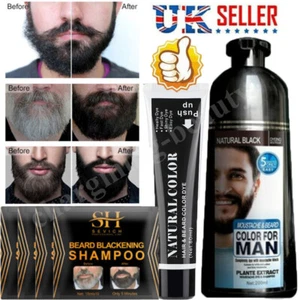 Beard Hair Color Dye Shampoo Natural Men Mustache Dying Black Darkening Dye UK - Picture 1 of 25