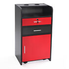 Red 3-layer Beauty Salon Cabinet Trolley Stylist Station W/ Hair Dryer Holder