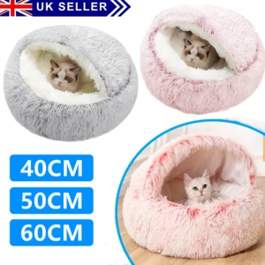 Pet Dog Cat Bed Round Plush Bed Cat Igloo Cave House Kitten Warm Sleeping Nest - Picture 1 of 16