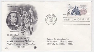 TurtlesTradingPost- Treaty USA & Sweden- 1983 #2036 - Artcraft Variety FDC - Picture 1 of 1