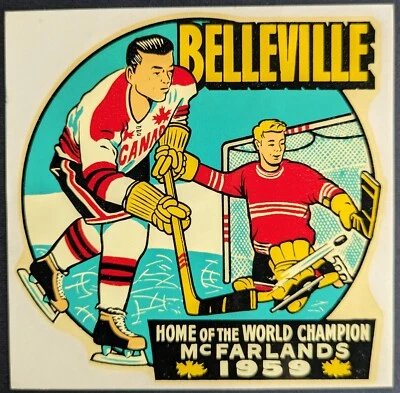 1959 Home of the World Champion Belleville McFarlands Decal Hockey Vintage OHA - Image 1 of 2