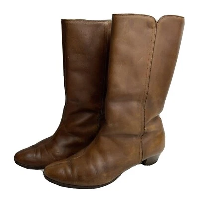 Botas de cuero vintage años 60 70 para mujer 8 marrón Sherpa forradas tacón 1,5" Foto 1 de 4