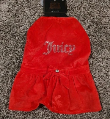 Vestido Juicy Couture Rojo Terry Terciopelo Bling Mascota Perro Ropa Talla M/L Nuevo con Etiquetas *Ver Des Foto 1 de 4