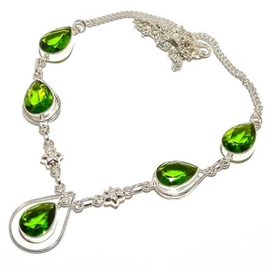 Anniversary Gift For Her Natural Peridot Gemstone Chain Necklace 925 Silver - Picture 1 of 8