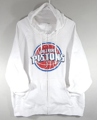 Moletom feminino Detroit Pistons logotipo desgastado funil lã pequeno branco novo - Imagem 1 de 2