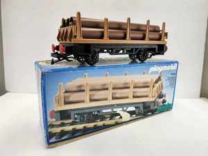 Vintage Playmobil 4105 Flatbed Pipe Car Train 1985 7 Pipes w/ Box G Scale Guage - Picture 1 of 5