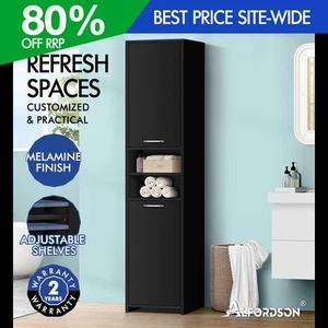 ALFORDSON Tall Cabinet Bathroom Storage Furniture Slim Shelf Cupboard Black - Picture 1 of 12