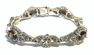 Judith Jack Sterling 925 Smokey Quartz & Marcasite Tennis Bracelet 7.25" JT23 - Picture 1 of 9