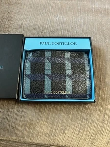 Paul Costello Men’s Card Case Black & Blue Leather New - Picture 1 of 6