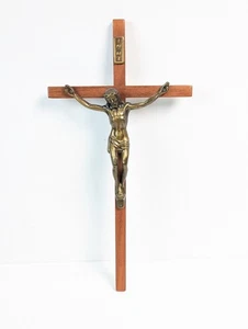 Vtg INRI Crucifix Metal Wood Cross Wall Hanging 10" Jesus Catholic Christian - Picture 1 of 9
