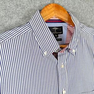 Fynch-Hatton Shirt Mens Large Blue Striped Long Sleeve Maritime Contrasting Trim - Picture 1 of 14