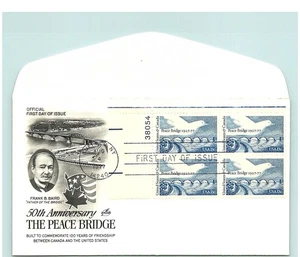 S05-3096, PEACE BRIDGE, PLATE NUMBER BLOCK, ARTCRAFT, FDC - Picture 1 of 2
