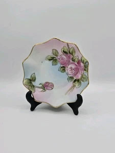Nippon Porcelain Handpainted Berry Bowl Pink Roses Gold Gilted Scalloped Edge - Picture 1 of 9