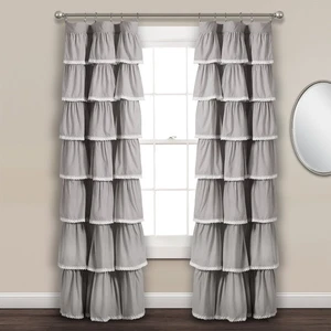Lace Ruffle Window Curtain Panel, 84" x 52", Gray - Picture 1 of 5