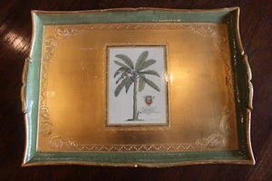 Large RARE Vintage Italian Florentine Tole Tray – Palm Tree, Gold & Green, Italy - Picture 1 of 9