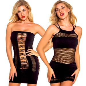 Women's Mesh Lingerie Fishnet Babydoll Mini Dress Sexy Chemise Seamless Teddies - Picture 1 of 27