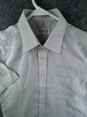 Monsieur Givenchy Men Button Up Shirt Adult Short Sleeve Gray Striped Size 100 - Image 1 of 4