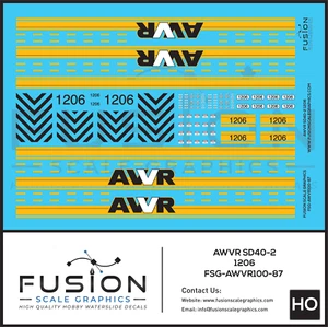 HO Scale AWVR SD40-2 1206 Locomoitve Decal Set - Picture 1 of 1
