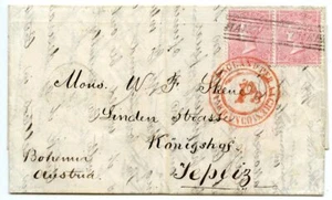 Scarce 1857 4d rose carmine x 2 -cover "Hannover Street" Scots local to Bohemia. - Picture 1 of 2