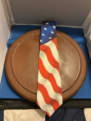 Ralph Marlin Men’s 100% Polyester Tie Stars And Stripes Necktie USA Flag - Image 1 of 4