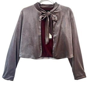 Who What Wear Vtg Velvet Tie-Neck Cropped Shrug Sz M Mauve Blush Bolero Jacket - Picture 1 of 8