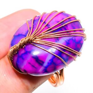 Purple Lace Agate Gemstone Handmade Copper Wire Wrap Jewelry Ring Size 7 f517
