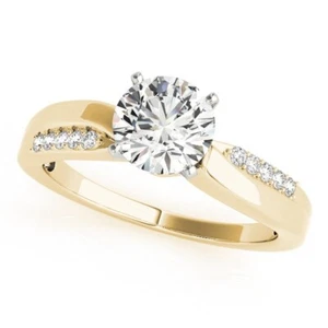 1.10 Ct Round Cut Lab Created Diamond Engagement Wedding Ring 14K Yellow Gold E - Picture 1 of 12