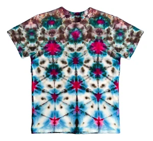 Shibori Fold Ice Tie Dye T-Shirt, Unisex L SS Crew, Fuchsia & Blue - Picture 1 of 10